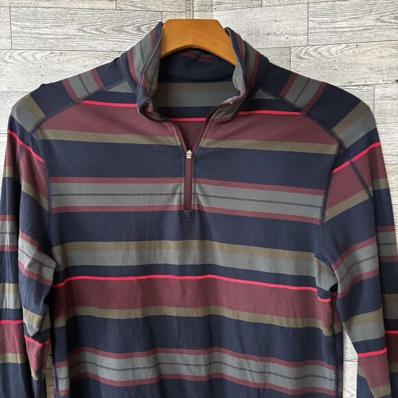 Lululemon Sweatshirt Mens Small Blue Multi Color Striped Quarter Zip Pull Over - Picture 3 of 9
